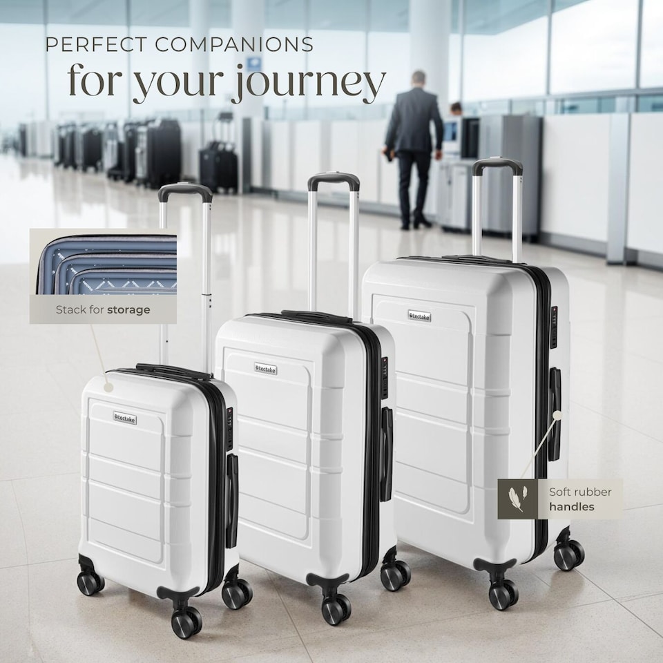 image 1 of Suitcase Luggage Set - L, M and S sizes, ABS plastic, swivel wheels, combination lock | White | white | 1