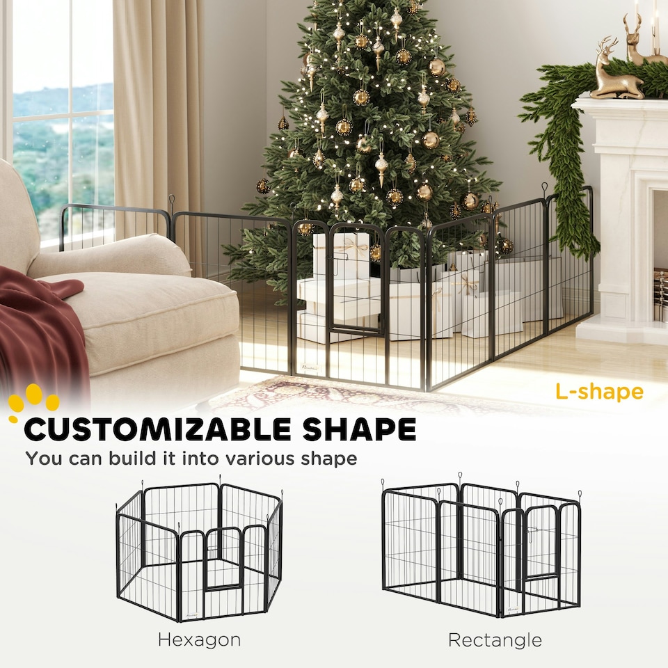 image 1 of PawHut Six-Panel Dog Playpen with Door, for Indoor, Outdoor, 60cm Tall