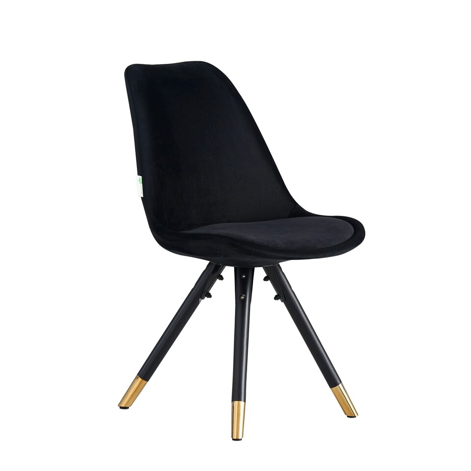 image 1 of Single Sofia Ergonomic Modern Dining Chair Upholstered in Velvet, Metal Legs with Gold End Tips Black