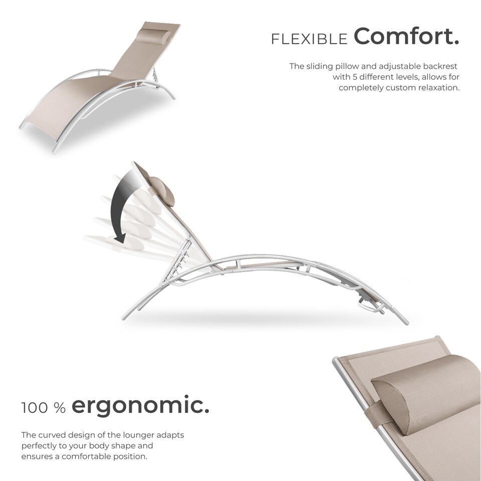 image 1 of Sun Lounger Set of 2 Alina - 5-step backrest, head cushion, aluminium frame | Cream | beige | 2