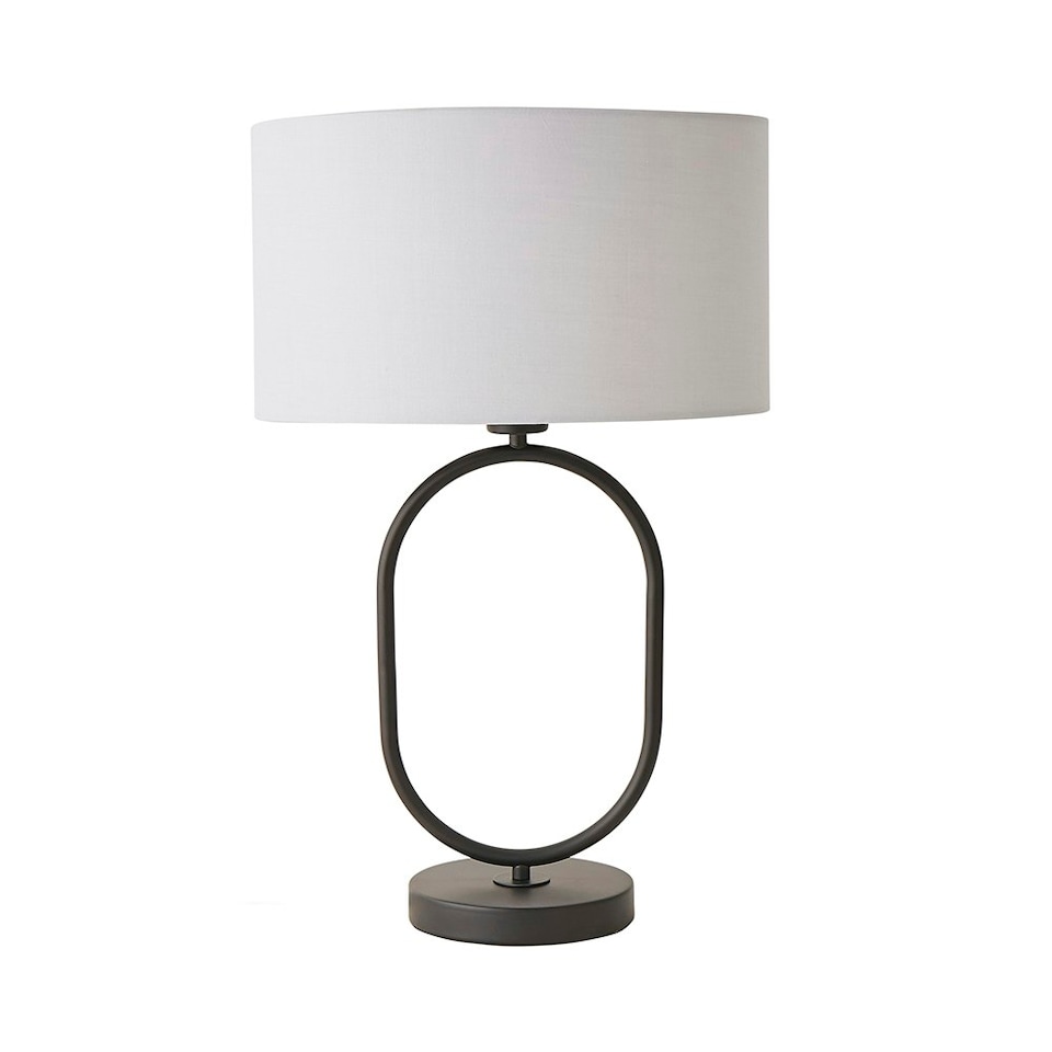 image 1 of ValueLights Antonia Grey Fabric Drum Lamp Shade Matte Black Oval Table Lamp with LED Bulb Black