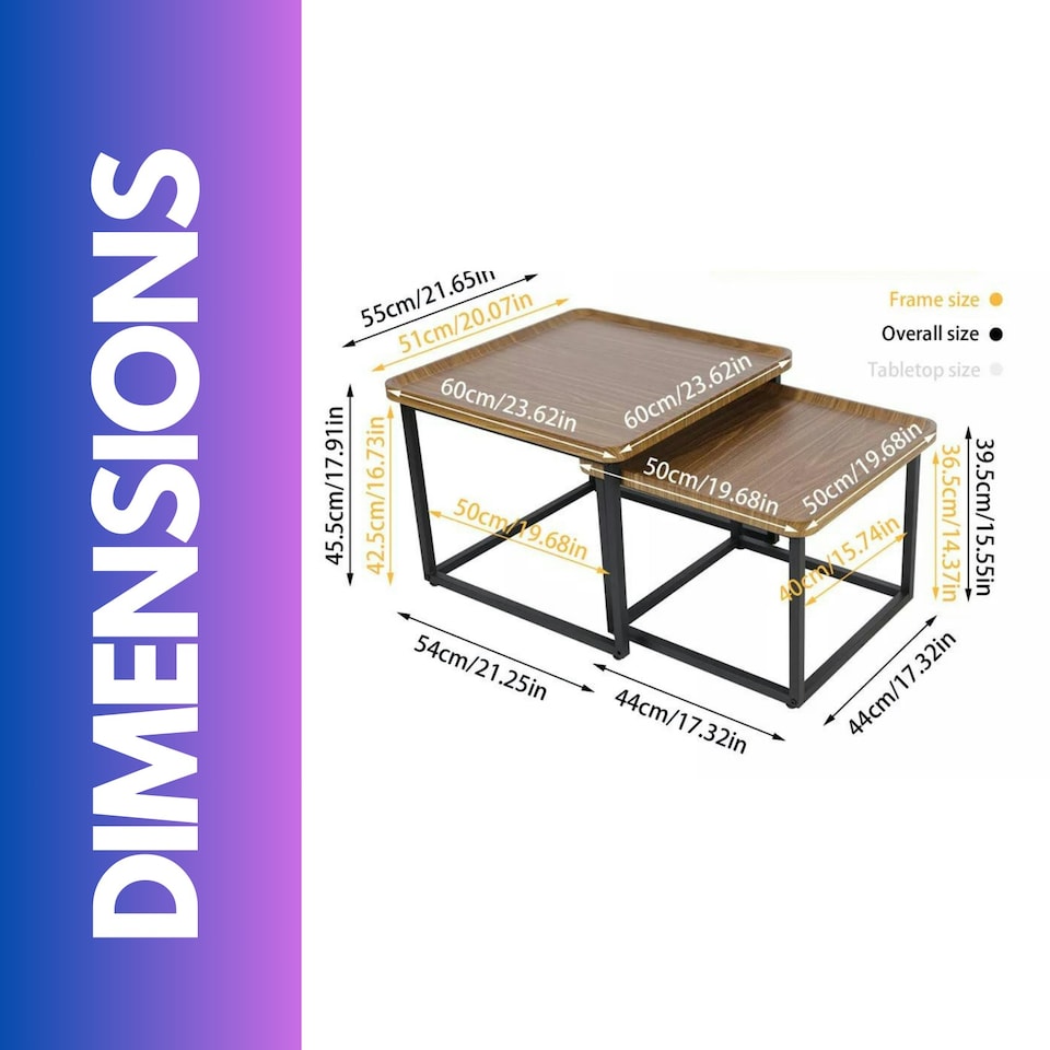 image 1 of 2PC Industrial Square Nesting Coffee Tables Rustic Brown Brown