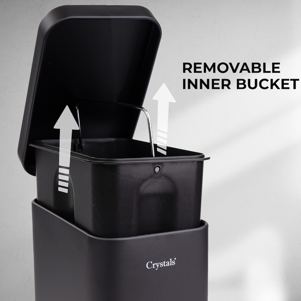 image 1 of 5L BATHROOM SLIM KITCHEN PEDAL RECTANGULAR BIN WASTE WITH SOFT CLOSING LID BLACK | Black