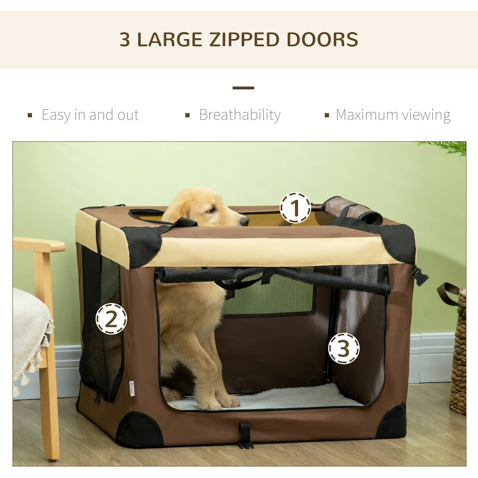 image 1 of PawHut 81cm Foldable Pet Carrier Bag Soft Travel Dog Crate for Medium Dogs Brown
