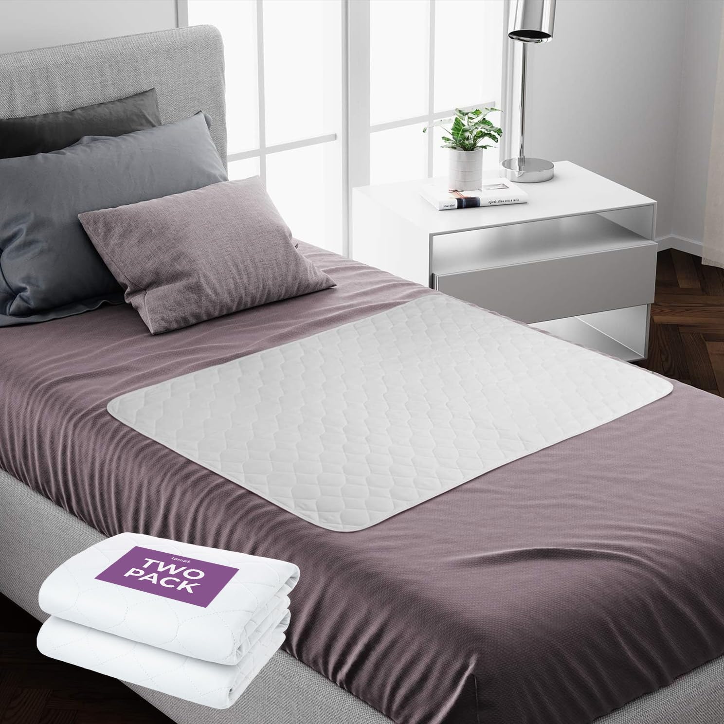 Lynmark 2x Washable Incontinence Bed Pads Without Tucks, Absorbs Up to 1000ml, 90x85cm | White | 2 pack | 2