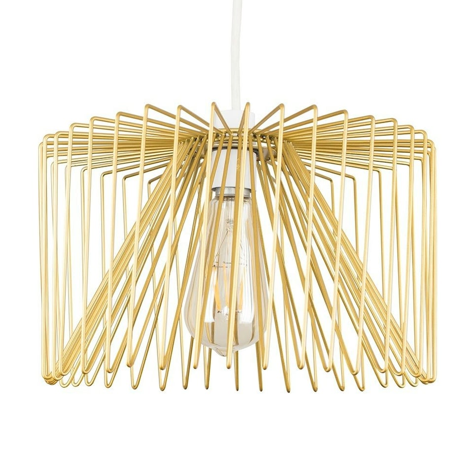 image 1 of ValueLights Amadeus Gold Ceiling Pendant Shade and B22 Pear LED 4W Warm White 2700K Bulb