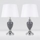 image 1 of First Choice Lighting Set of 2 Chrome and Grey Urn Table Lamps with White Shades Chrome | White