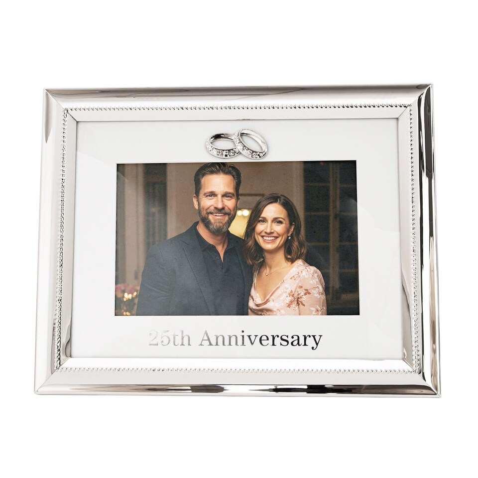 image 1 of 25th Anniversary Picture Frame in Nickel Plating with Diamante Rings | Silver | One Size