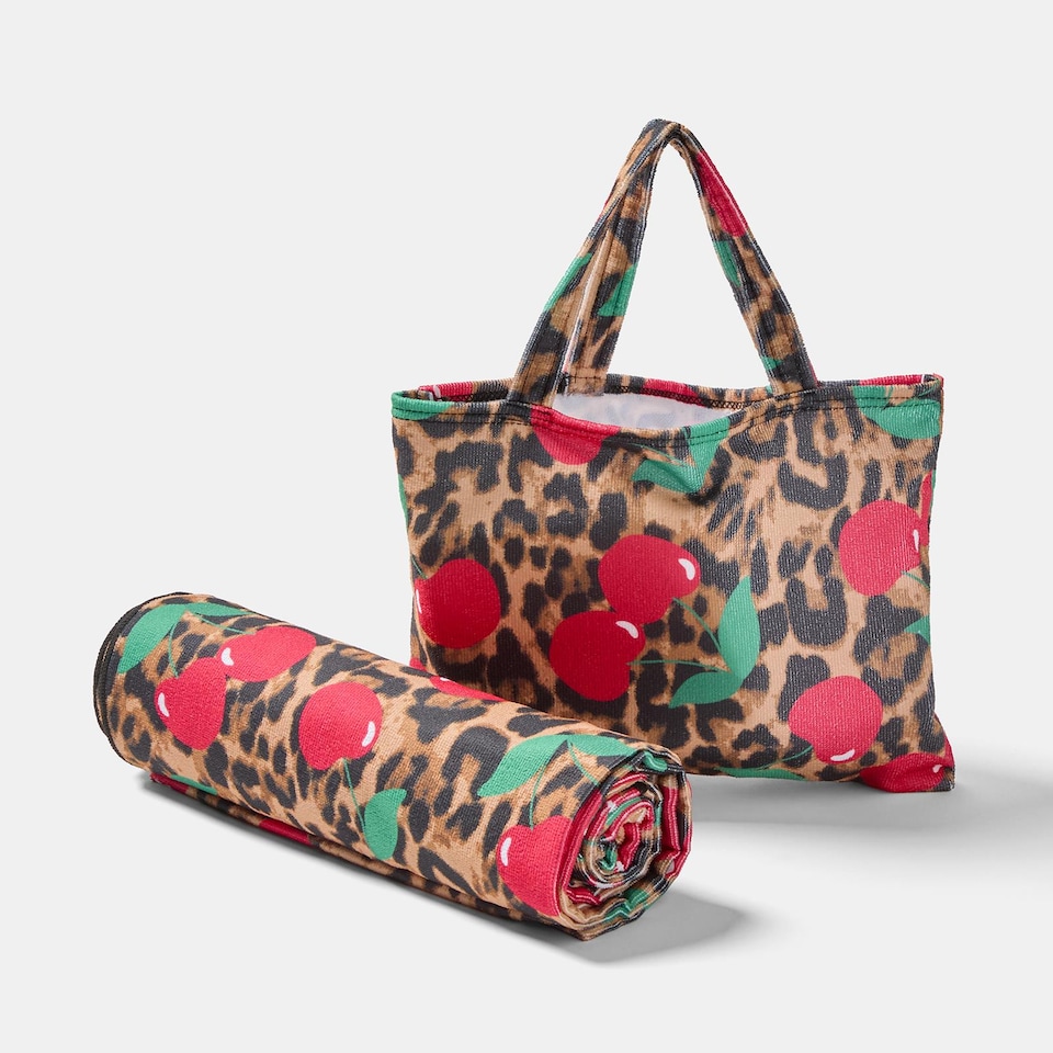 image 1 of OHS Leopard Beach Towel with Bag Quick Dry Absorbent Travel Spa