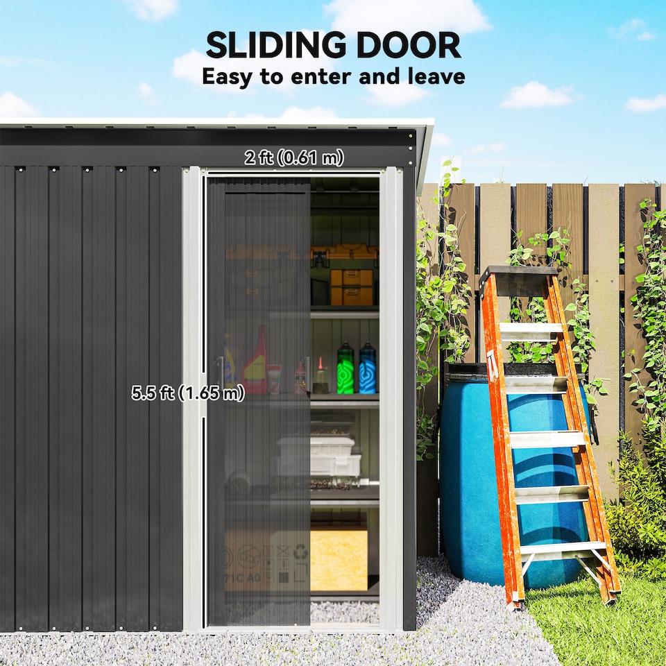 image 1 of Outsunny 5 x 3ft Garden Storage Shed with Sliding Door and Sloped Roof, Lean to Outdoor Equipment Tool Shed for Garden, Black