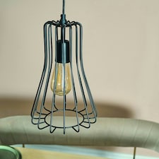 ValueLights Edmund Matte Black Pendant Light with Black Hourglass Shade