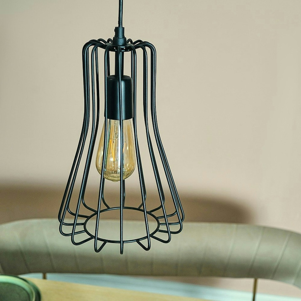 image 1 of ValueLights Edmund Matte Black Pendant Light with Black Hourglass Shade