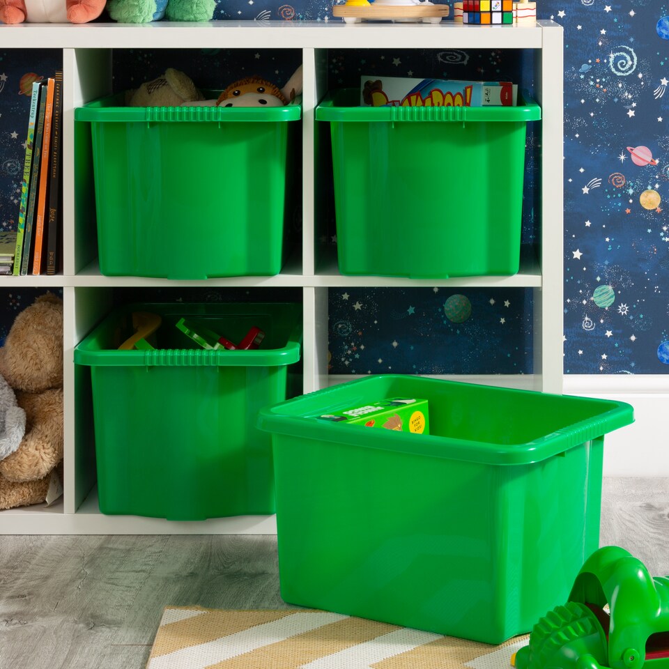 image 1 of Wham Stack & Store 4 x 24L Plastic Storage Boxes | Green | 4