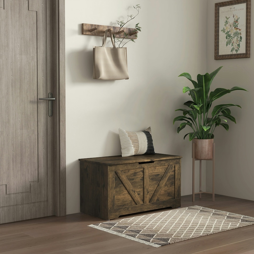 image 1 of HOMCOM Storage Trunk for Living Room, with Safety Hinges, 80cm, Rustic Brown Brown