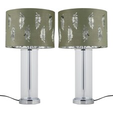 Set of 2 Aura - Chrome Table Lamps with Sage Green Fern Shades Chrome | Green