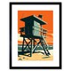 image 1 of Lifeguard Tower Pastel Orange Teal Blue Beach 9x7" Black Framed Wall Art Print