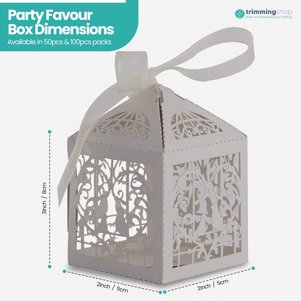 image 1 of Love Birds Wedding Favour Boxes with Organza Ribbon Gift Boxes - 50pcs