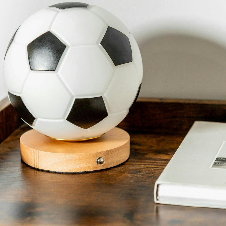 image 1 of ValueLights Dougie Football Dimmable Matte White Illuminated Decoration with Multicolour Globe Shade and Integrated LED 1W Warm White 6000K Bulb