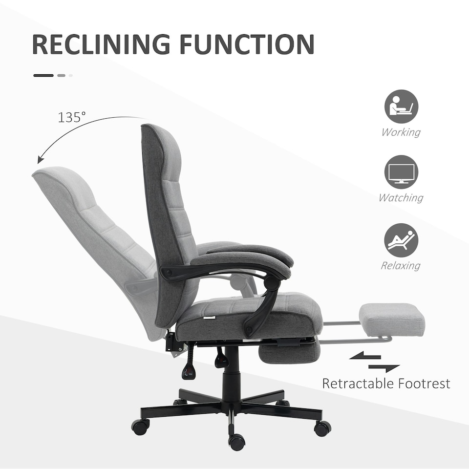 image 1 of Vinsetto High-Back Home Office Chair with Adjustable Height and Footrest, Grey