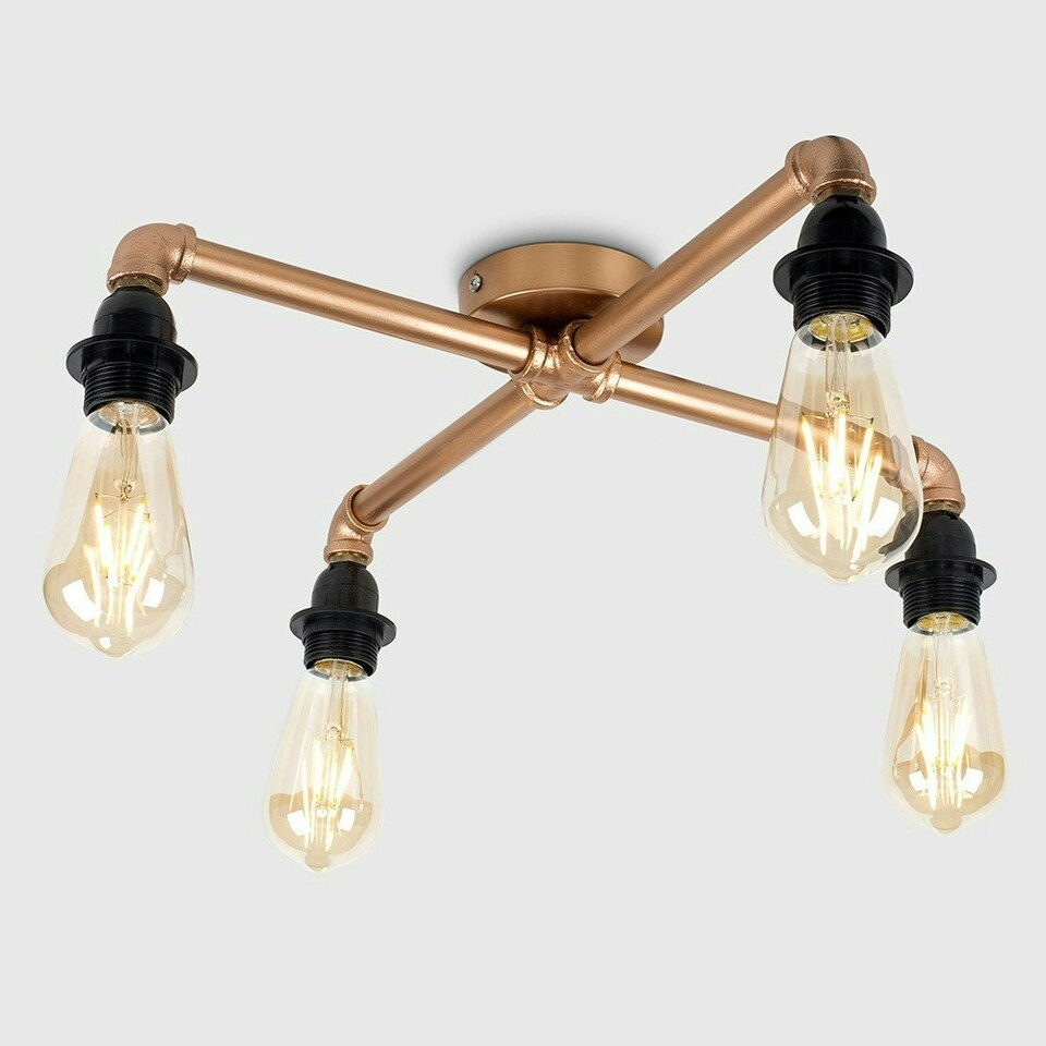 image 1 of ValueLights Industrial Steampunk 4 Way Copper Metal Pipework Ceiling Light