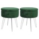 image 1 of Harbour Housewares Set Of 2 Green Velvet Storage Footstools Round Silver Base Ottomans H45 x D36cm Modern Living Room Pieces Green