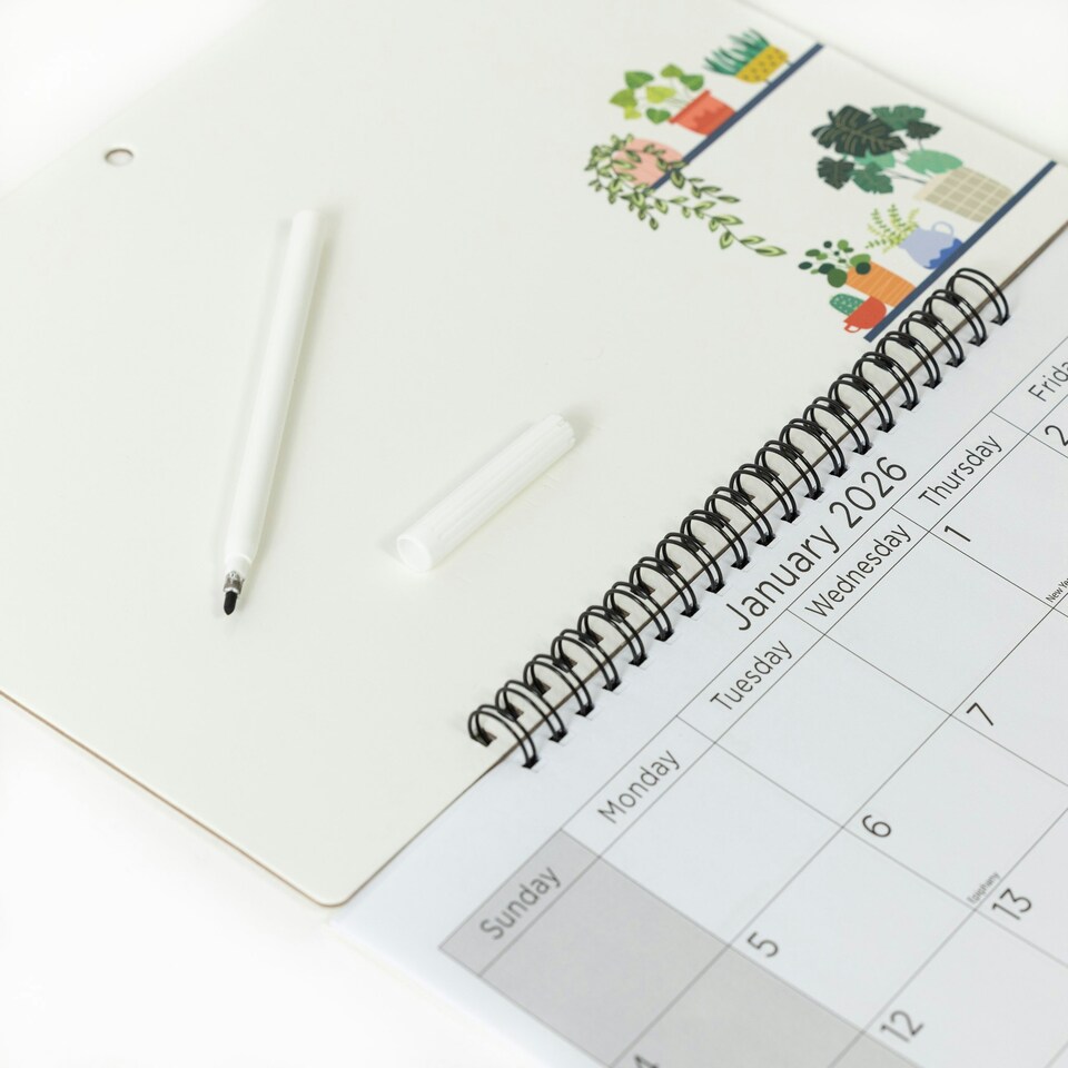 image 1 of 2026 Monthly Memo Board Calendar & Pen Plants Design