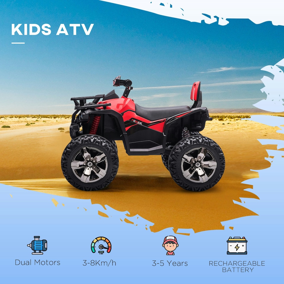 image 1 of HOMCOM 12V Quad Bike ATV with LED Lights, Music, for Kids, Red