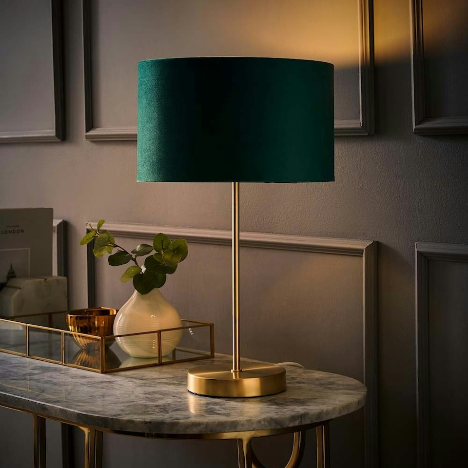 image 1 of ValueLights Charlie Gold Table Lamp Green Velvet Shade