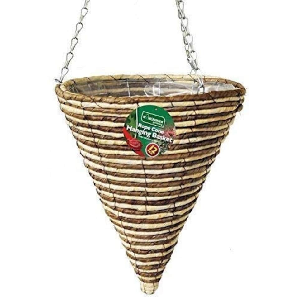 image 1 of Marco Paul Beige Rattan Cone Hanging Basket 12" Brown