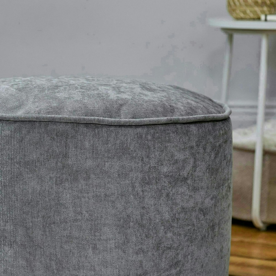 image 1 of icon Round Chenille Bean Bag Pouffe Grey Large Chenille Footstool | Grey | Grey | M