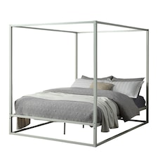 Ashwell Modern Four 4 Poster White Metal Bed Frame (Small Double)