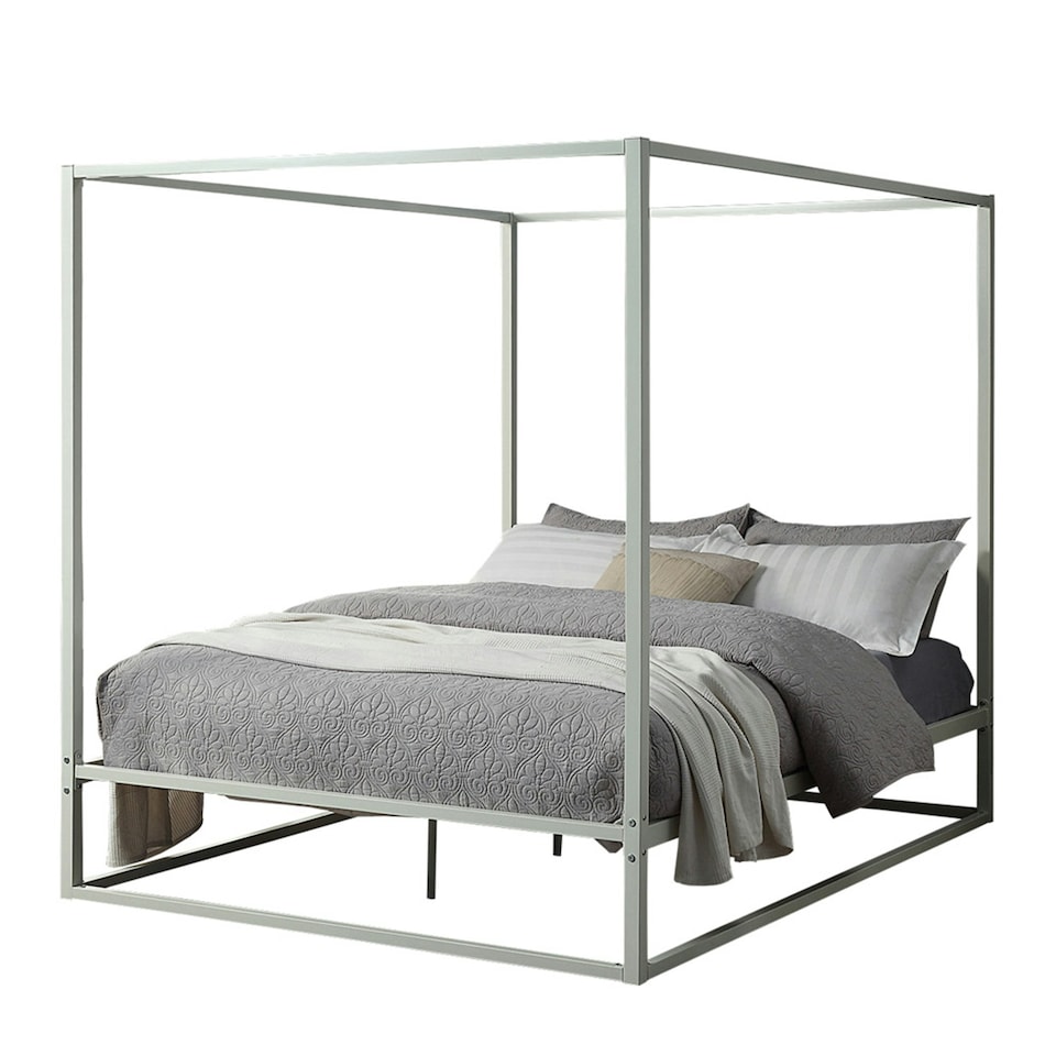 image 1 of Ashwell Modern Four 4 Poster White Metal Bed Frame (Small Double)
