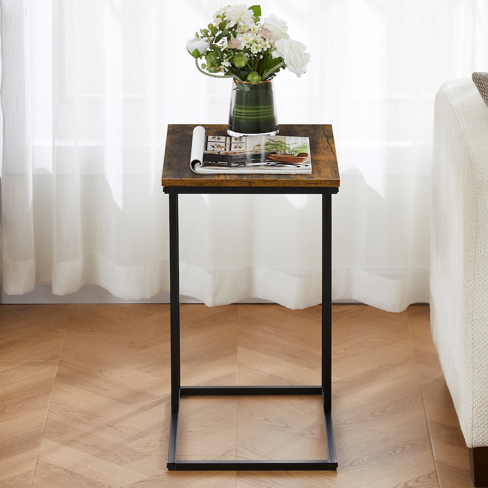 image 1 of Vida Designs Brooklyn Side Table Industrial Sofa Bedside Table, Dark Wood