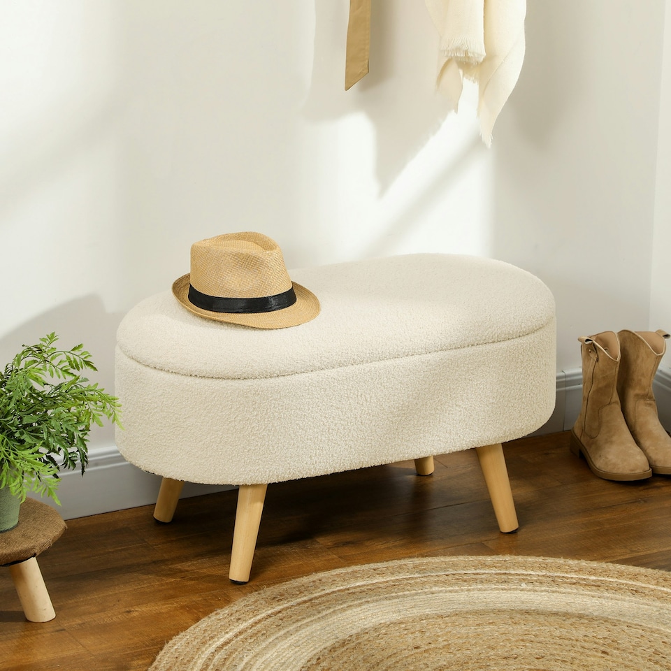 image 1 of HOMCOM Ottoman Storage Bench for Hallway, Living Room, Cream White