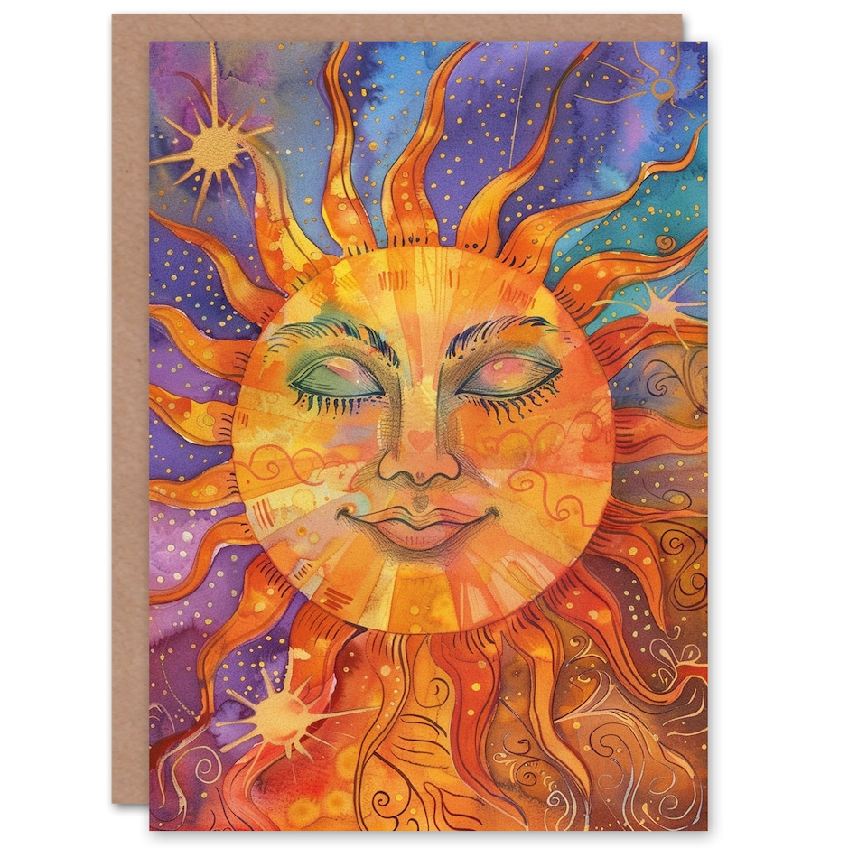image 1 of The Sun Colourful Watercolour Tarot Card Design Good Luck Card