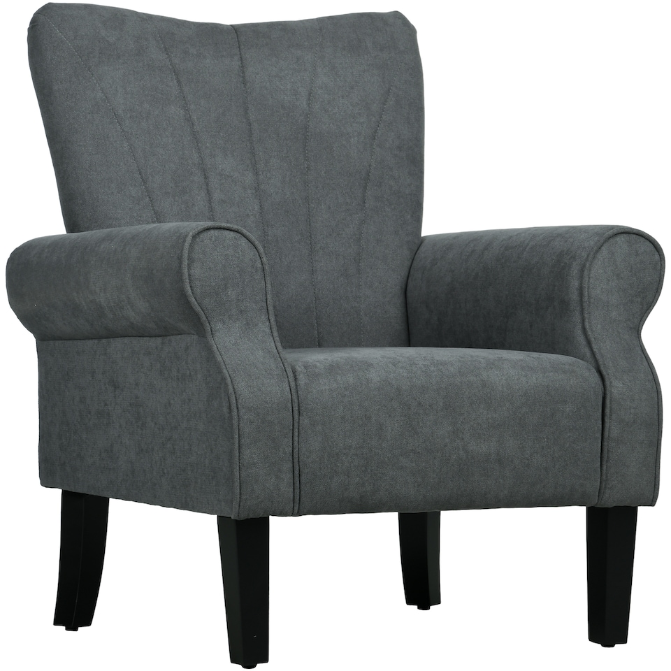 image 1 of HOMCOM Modern Upholstered Accent Chair, Linen Armchair with Rolled Arms and Wood Legs, Single Sofa Chair for Living Room Bedroom, Grey