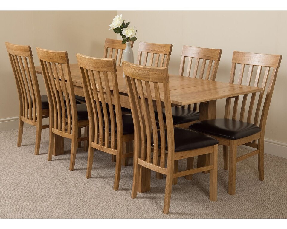 image 1 of Richmond 140-220cm Oak Extending Dining Table and 8 Harvard Chairs | Brown | Brown
