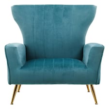 Interiors by Premier Green Velvet Chair with Gold Finish Legs, Vertical Channel Tufted Comfort Seat, Winged-Back Velvet Armchair Green