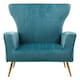 image 1 of Interiors by Premier Green Velvet Chair with Gold Finish Legs, Vertical Channel Tufted Comfort Seat, Winged-Back Velvet Armchair Green