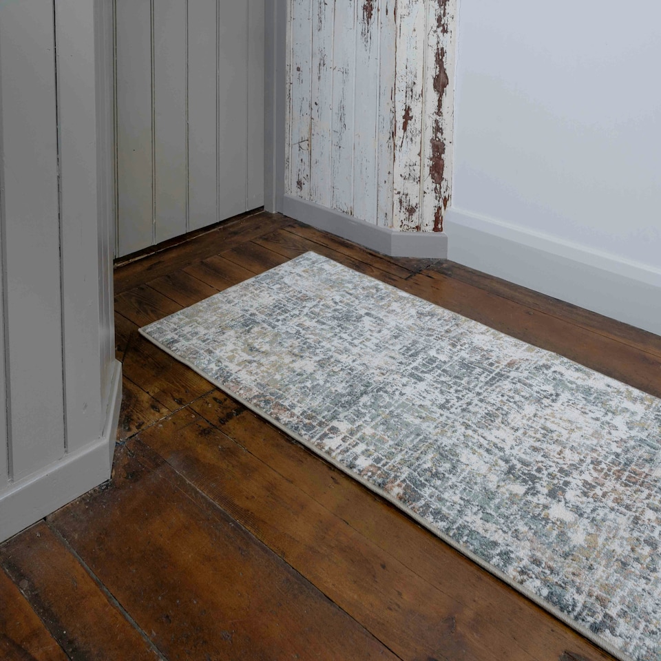 image 1 of KUKOON Beige Blue Abstract Distressed Living Room Area Rug 60cm x 110cm | Blue