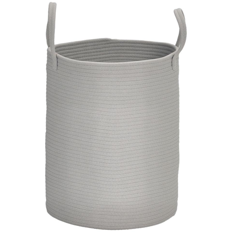image 1 of HOMCOM 36L Laundry Hamper, Cotton Rope Laundry Basket with Handles, Collapsible Washing Bin, 38 x 45cm, Grey