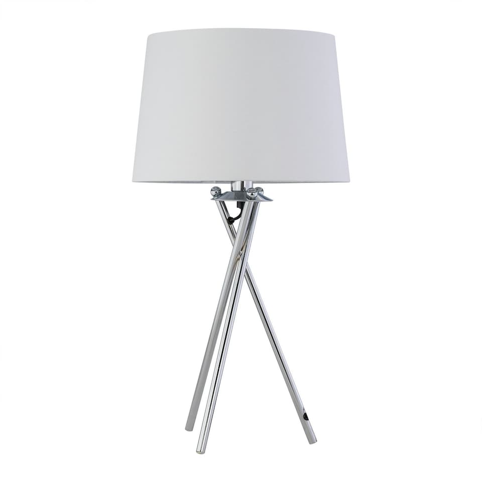 image 1 of Tripod - Chrome Lamp with White & Silver Fabric Shade | Chrome | White | Large | 1