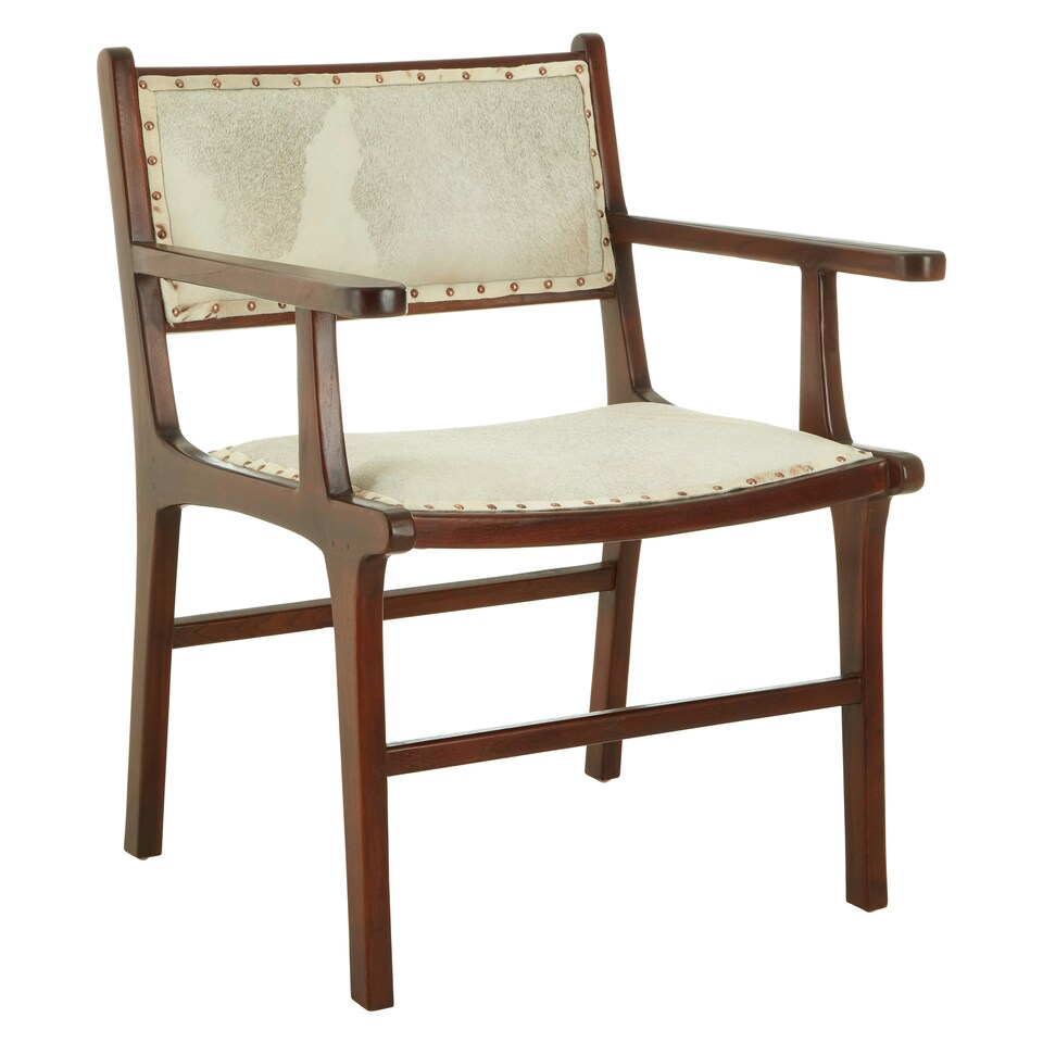 image 1 of Interiors By Premier Stylish Leather Teak Wood Dining Chair, Spacious Kitchen Chair, Classic Armchair, Garden Accent Chair Cream