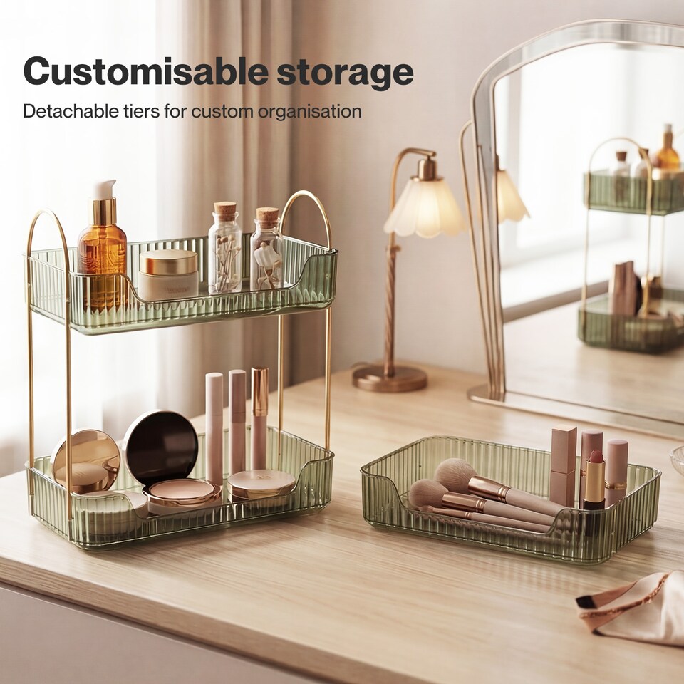 image 1 of ilus Makeup Organiser Modern Minimalist 3-Tier Cosmetic Storage Rack Beauty | Green | Green