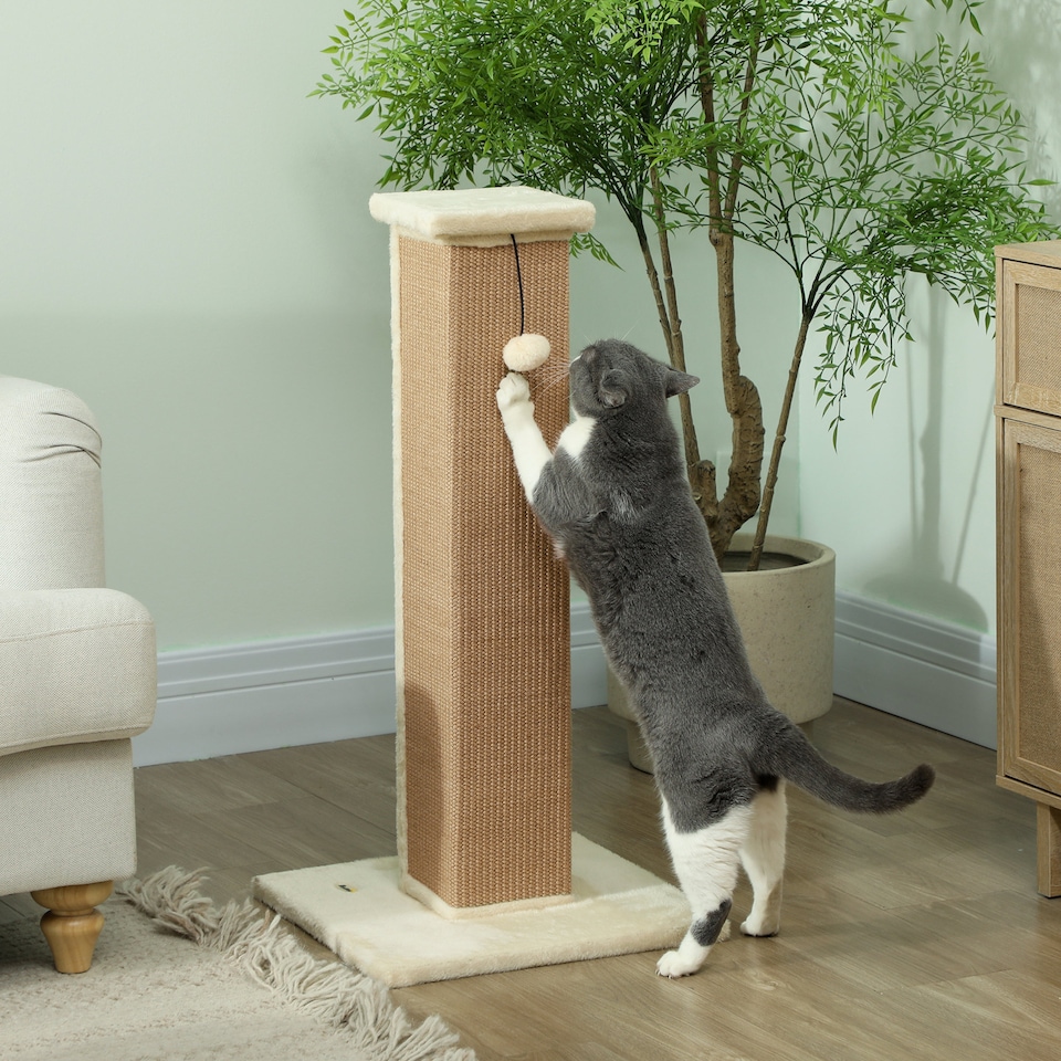 image 1 of PawHut Cat Scratching Post with Vertical Sisal Rope Ball Plush, 81cm