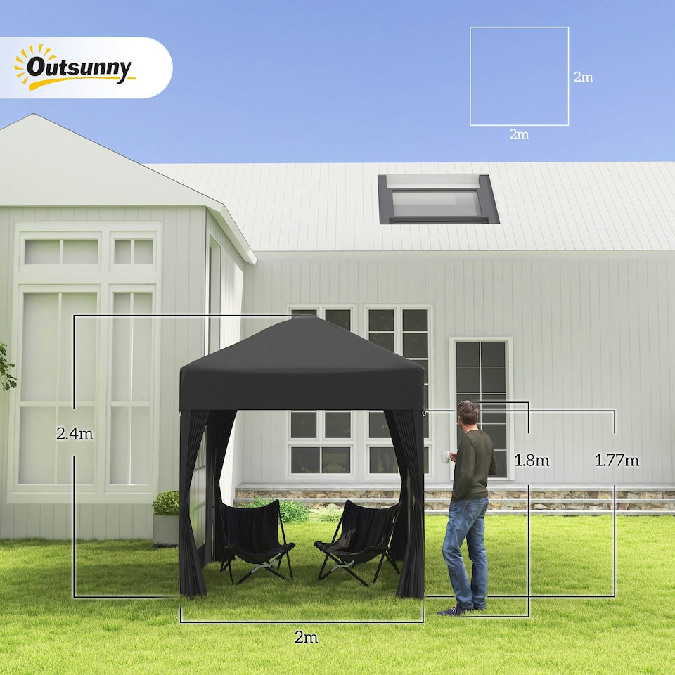 image 1 of Outsunny 2mx2m Pop Up Gazebo Party Tent Canopy Marquee with Storage Bag Black
