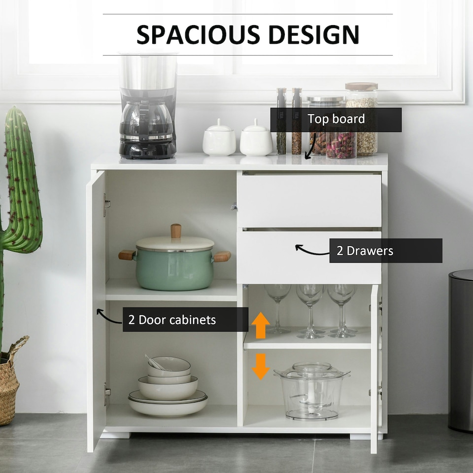image 1 of HOMCOM Side Cabinet with 2 Door Cabinet and 2 Drawer for Home Office, White