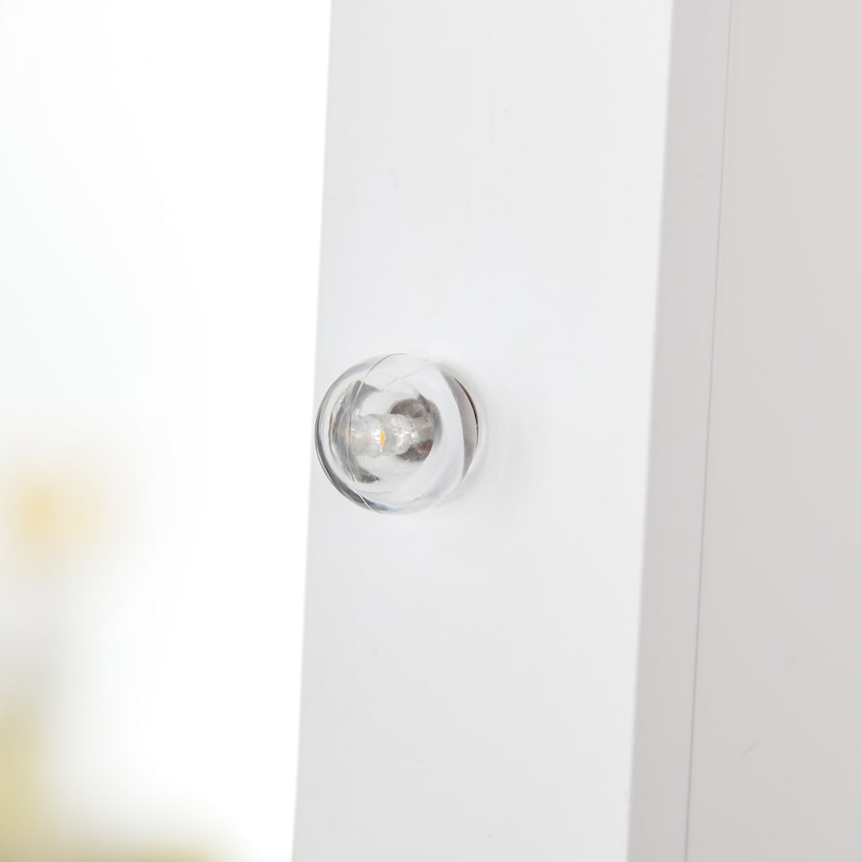 image 1 of HOMCOM Freestanding Mirror Jewelry Cabinet with LED Lights, Jewellery Organiser with 3 Angle Adjustable, Full-Length Mirror with Storage for Earrings, Necklaces, Rings and Lipsticks, Warm White