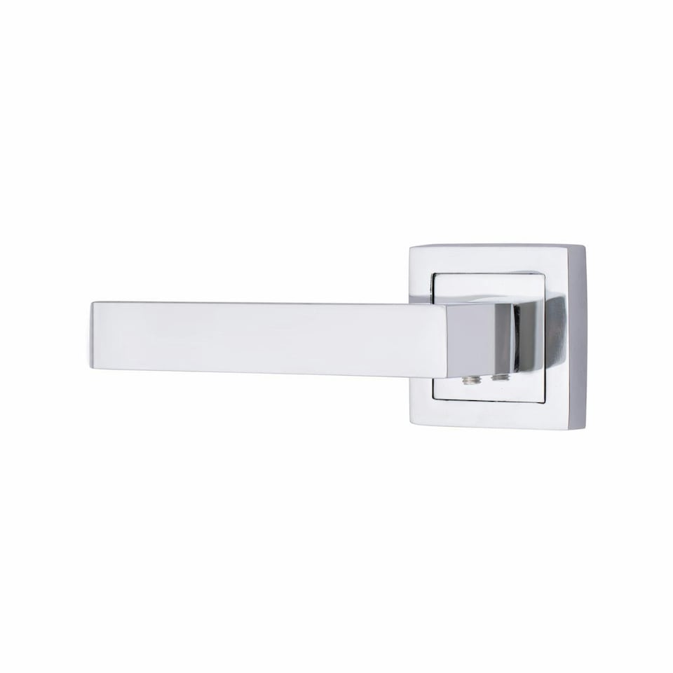 image 1 of Golden Grace 1 Pair Premium Delta Design Door Handles on Square Rose in Polished Chrome Finish | Chrome | 1 Pair
