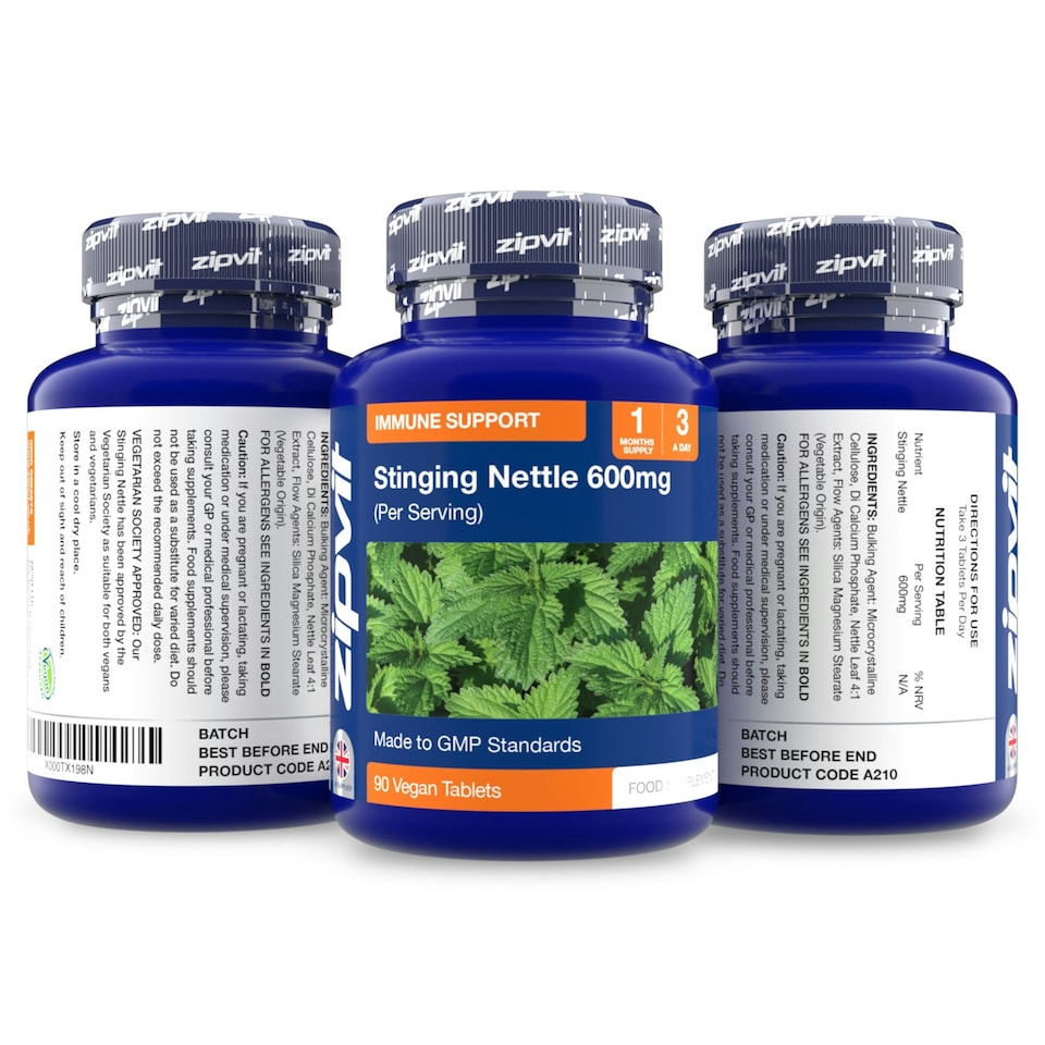 image 1 of Zipvit Stinging Nettle 600mg, Natural Antioxidant & Seasonal Support, 90 Vegan Tablets, 1-Month Supply
